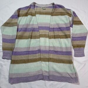 Orvis Women Striped Cardigan Sweater Size‎ Medium Linen Cotton Blend